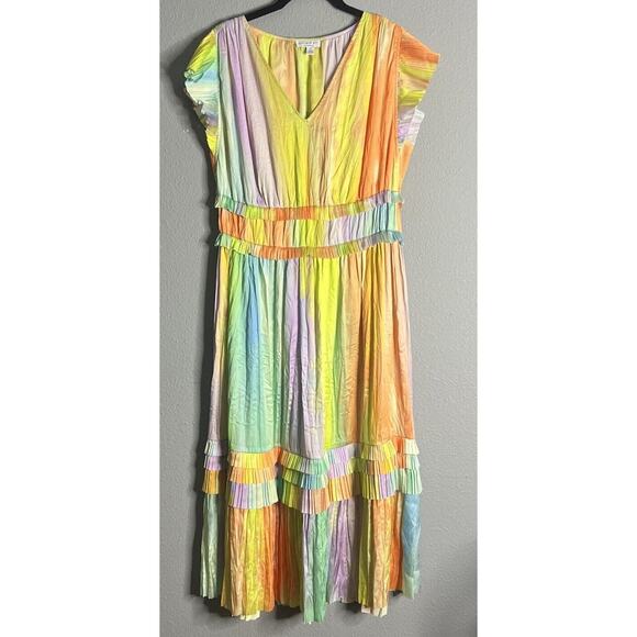 Anthropologie Current‎ Air Med Sereai Rainbow Painterly Midi Dress Tiered Fairy - Picture 1 of 8